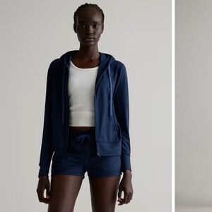 QUINCE Flowknit Full Zip Hoodie XS Heathered Navy